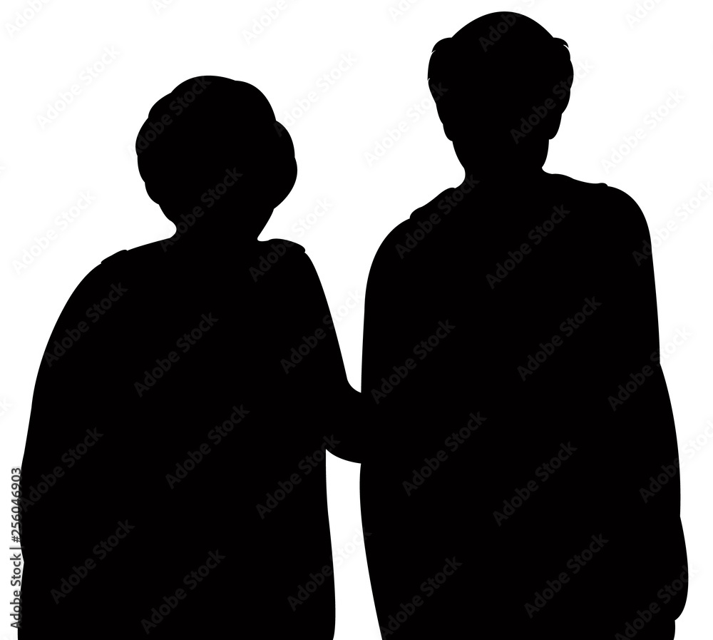 old couple together, silhouette vector