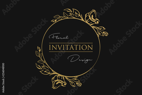 Floral luxury invitation golden frame. Luxury Floral design element. Floral logo or icon.