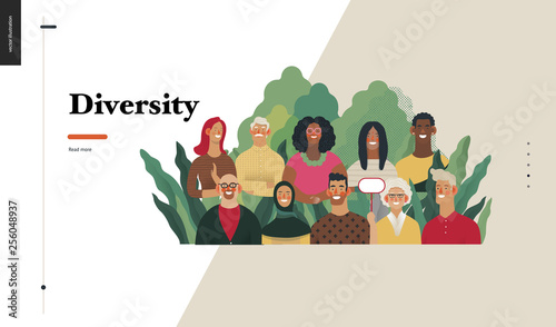 Technology 2 - Diversity - modern flat vector concept digital illustration of various people presenting person team diversity in the company. Creative landing web page design template