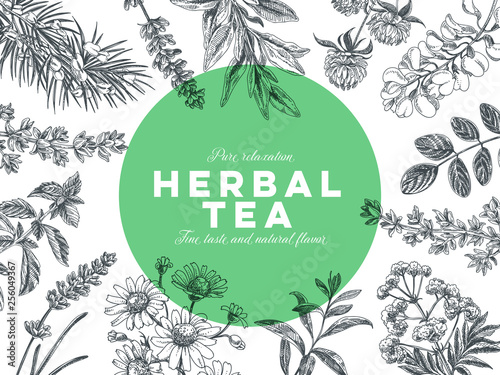 Vector hand drawn tea herb Illustration. photo