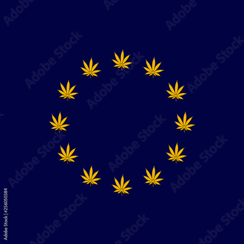 Legalization of marijuana.Illustration of marijuana legalization in Europe as a flag
