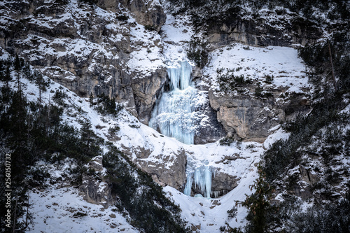 frozen waterfall in a mountain during winter