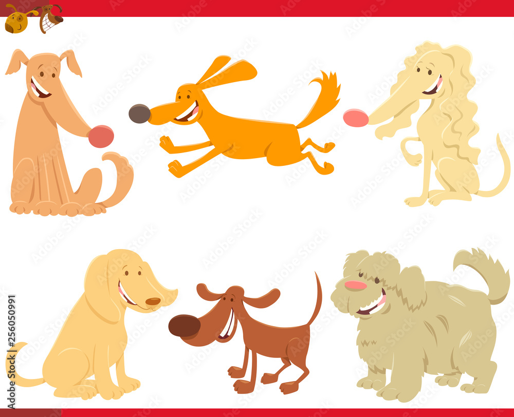 dogs or puppies cartoon characters set