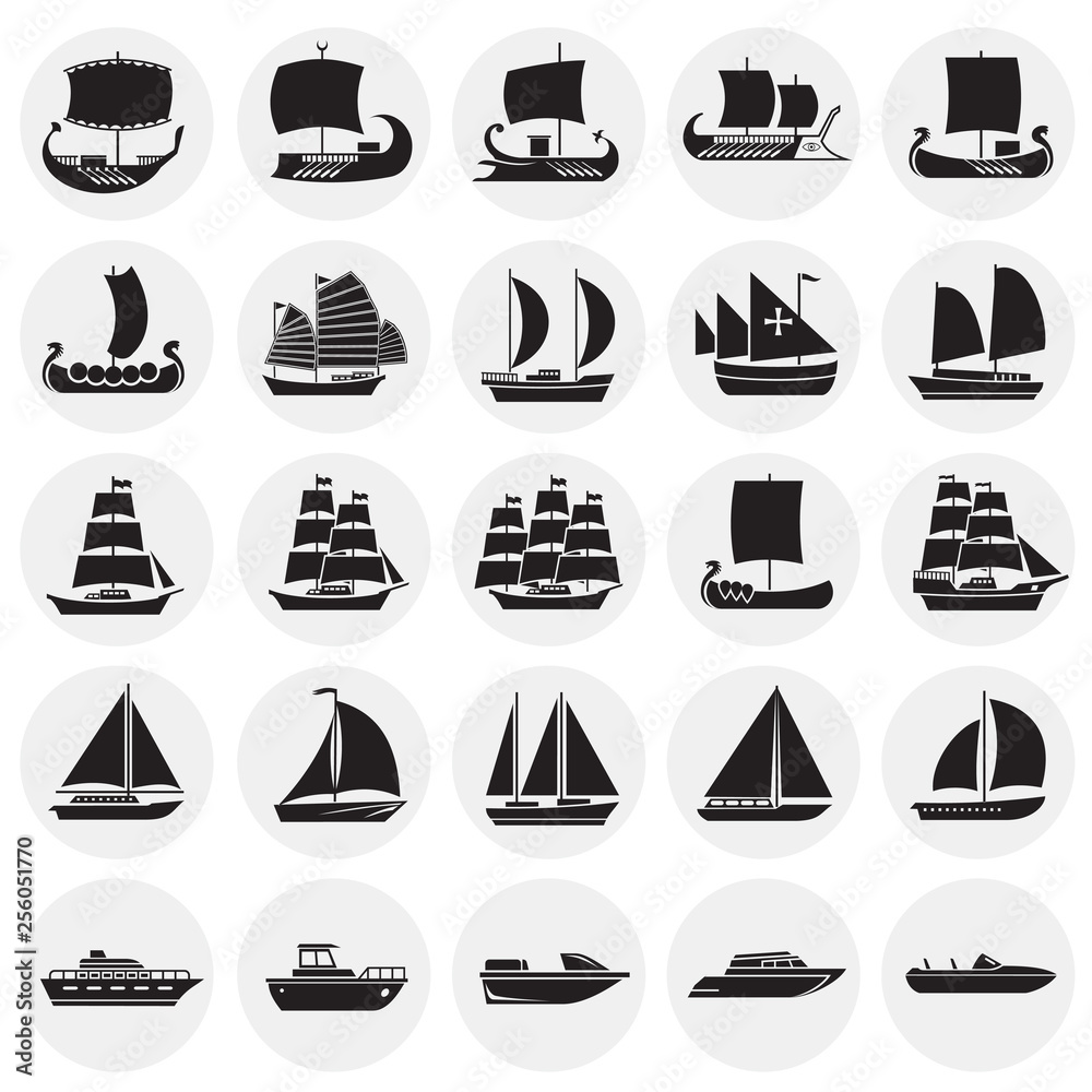 Ship icons set on circles background for graphic and web design. Simple vector sign. Internet concept symbol for website button or mobile app. Ship icons set on circles background for graphic and web design. Simple vector sign. Internet concept symbol for website button or mobile app.