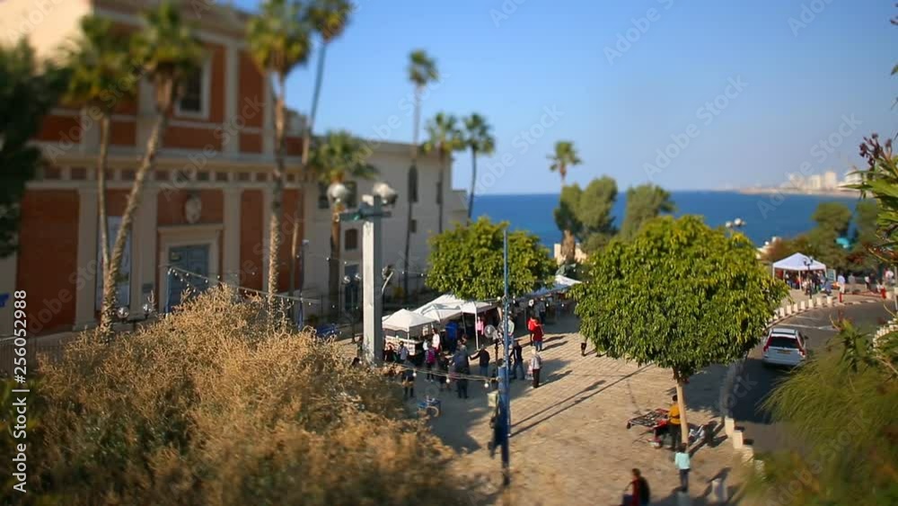 Market of artists front of monastery saint Peter in Jaffa with Tilt-Shift effects Market of artists front of monastery saint Peter in Jaffa with Tilt-Shift effects