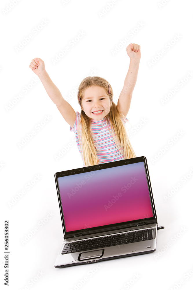 Computer: Excited Little Girl With Laptop Computer Computer: Excited Little Girl With Laptop Computer