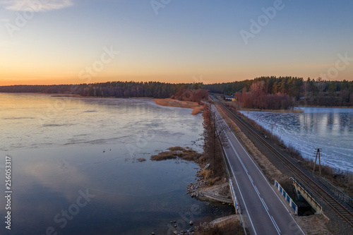 Frozen lake in Poland. Drone photography. © danmal25