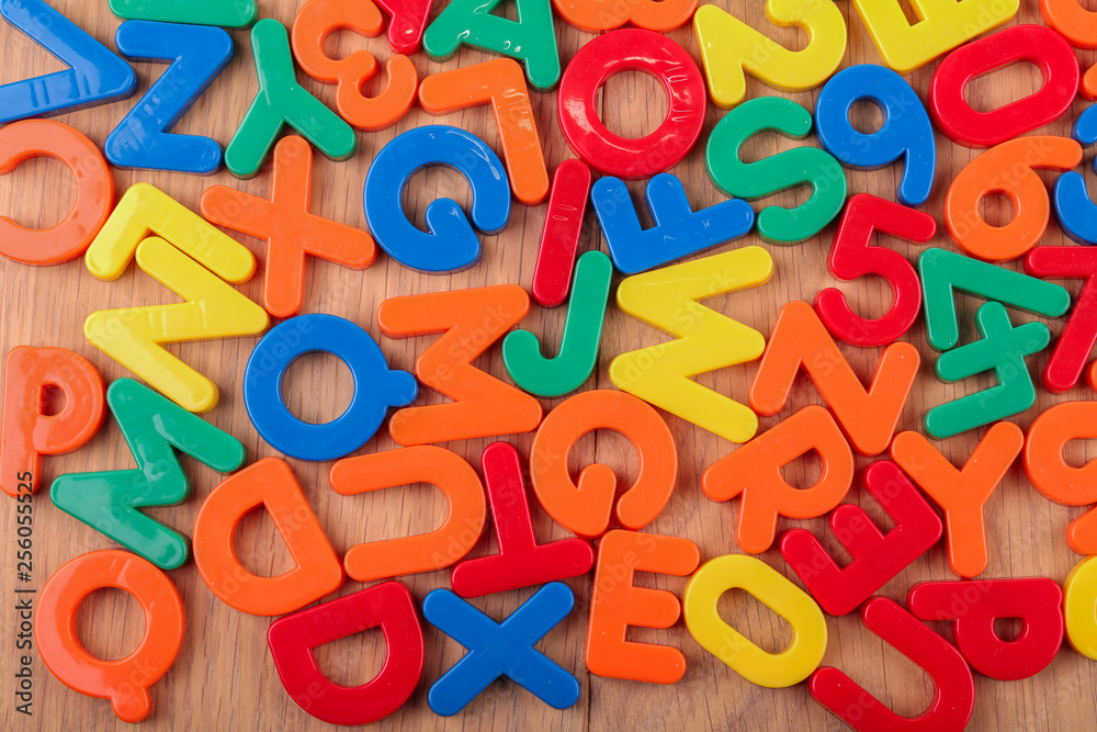 Set of coloured plastic letters and numbers Set of coloured plastic letters and numbers