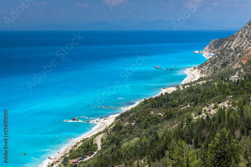 Panoramic landscape with blue waters, Lefkada, Ionian Islands, Greece
