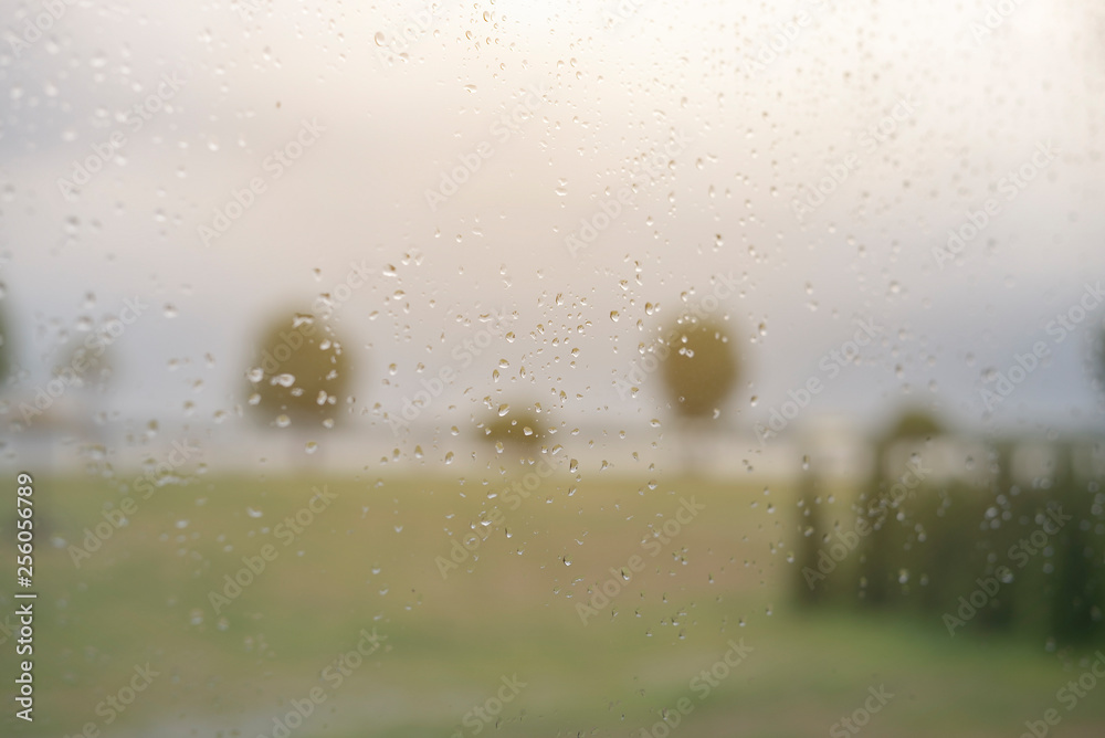 Obraz premium Natural beauty of raindrops on windscreen on gray background