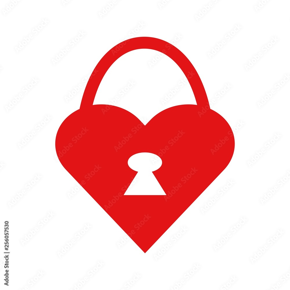 Red love padlock icon in flat style isolated on white background. Romantic symbol. Vector illustration. Red love padlock icon in flat style isolated on white background. Romantic symbol. Vector illustration.