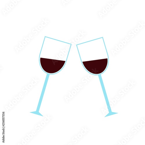 Two Glasses with Wine flat Icon. Vector illustration.