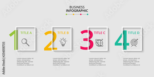 Business data visualization. Process chart. Elements of graph, diagram with 4 steps, options, parts or processes. Vector business template for presentation. Creative concept for infographic