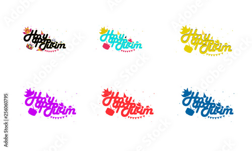 Set of Hand written lettering with text "Happy Purim".Vector illustration of jewish holiday Purim. - Vector