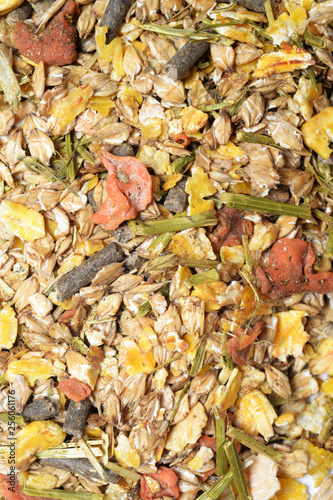 Fruity natural sportive  muesli background. for horse.