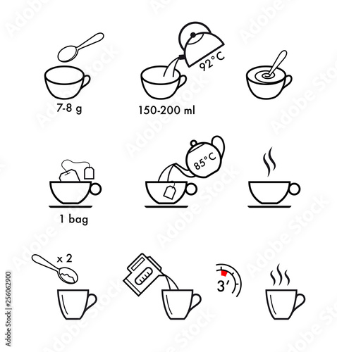 Set of methods of brewing tea and coffee. A set of icons ready to use in your design. Vector outline icons can be used on different backgrounds.. EPS10.