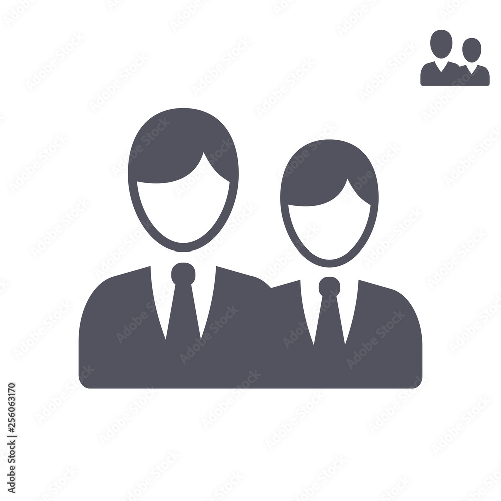 Big and small icon of people in gray color on white background isolated. Group of people ideal for business, startup, web. Big and small icon of people in gray color on white background isolated. Group of people ideal for business, startup, web.