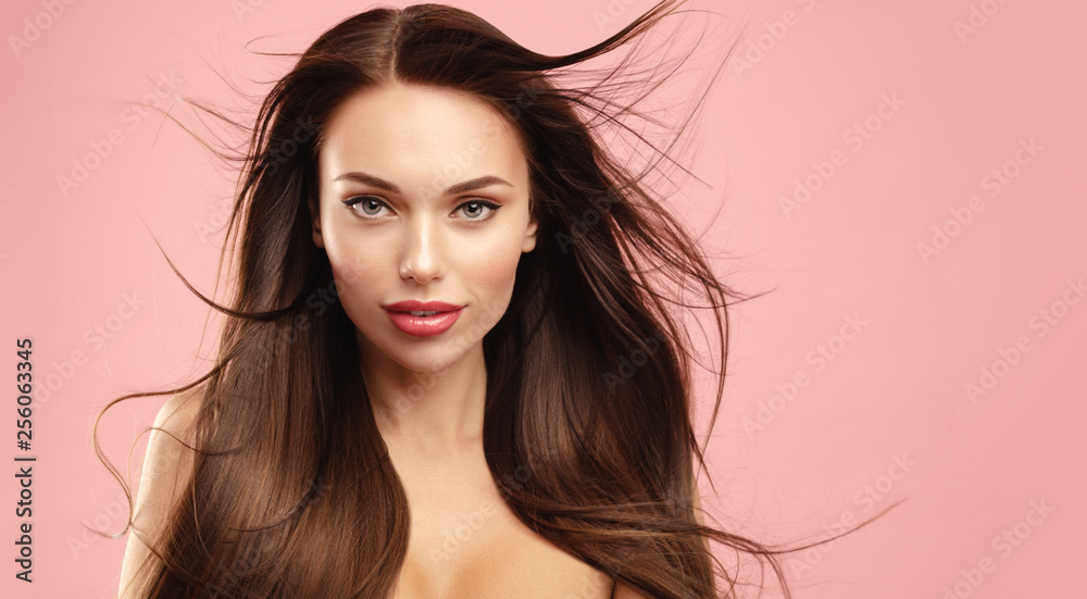 Back Hair Beauty Model Woman Studio Brown Background Natural