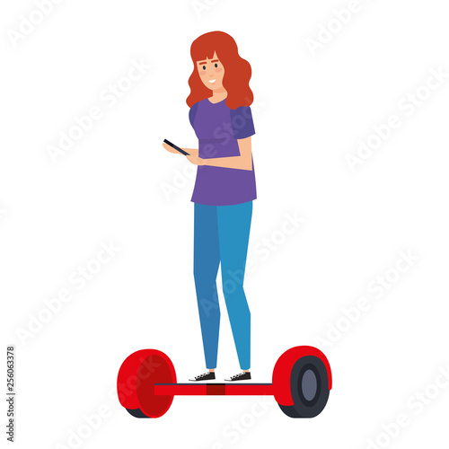 young woman in hoverboard electric