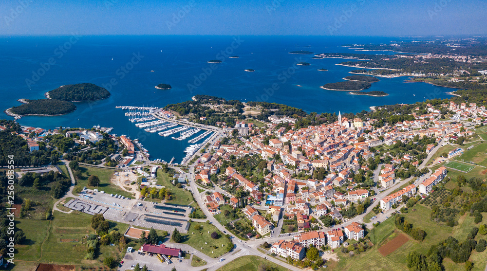 Aerial shot of Vrsar/Orsera (Venetian: 'Orsera') a small town in Istria, Croatia.