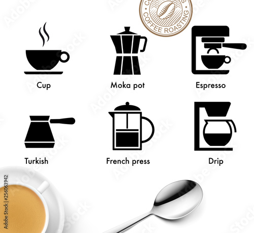 Classical methods of brewing coffee. Set of elements ready for use in your design. EPS10.