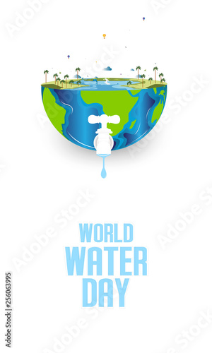 concept of ecology and world water day. Paper art and digital craft style. - Vector