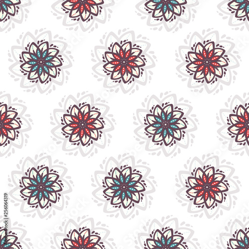 Abstract Flower geometric pattern. Ethnic Seamless vector background. red blue white ornament. Ornament for fabric, wallpaper, packaging, Decorative print. doodle © dulya