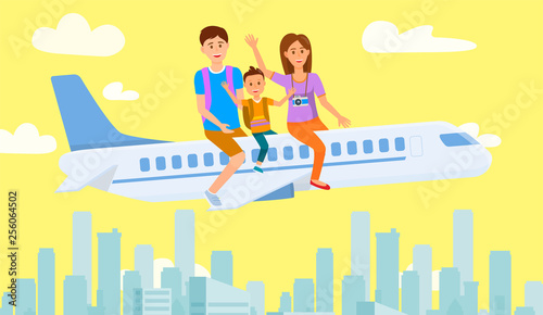 Mother, Father and Son Sitting on Airplane Drawing