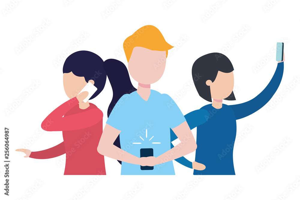 Fototapeta premium group of people with smartphone avatar character