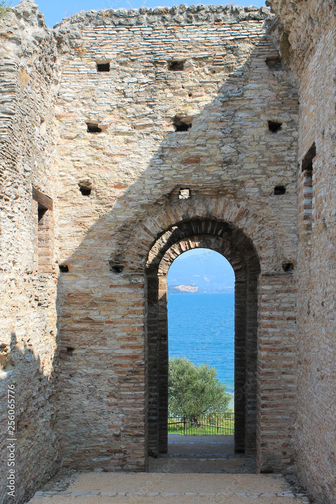 Ruins of the Grotto of Catullus in Sirmione at the lake Garda Italy