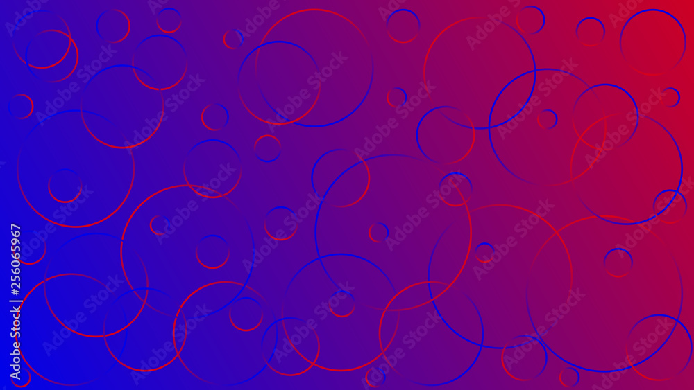 Bright blue-red vector illustration, which consists of circles of different sizes. Gradient design for your products: advertising, banners, posters, videos, etc. .. Vaporwave stile.
