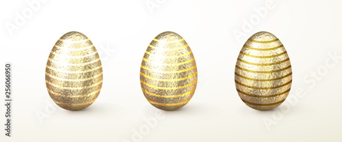 Set of realistic 3d vector gold Easter Eggs