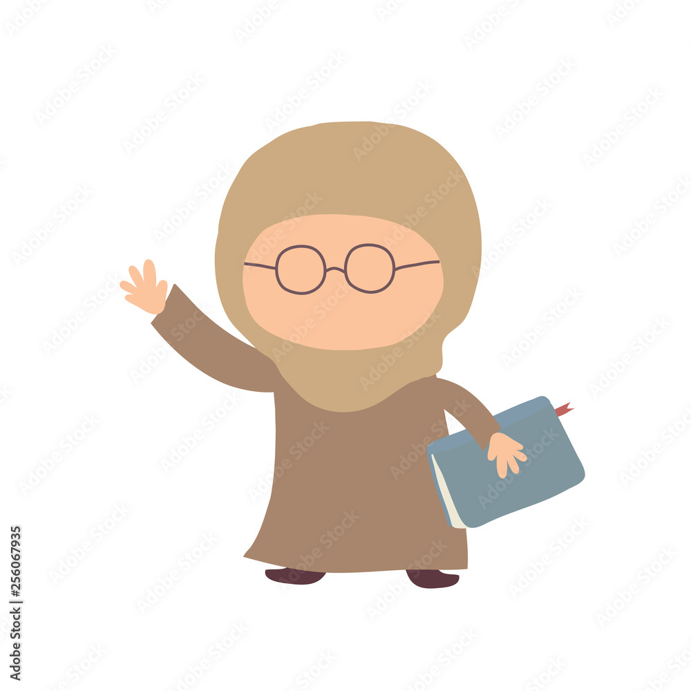 A muslim girl with glasses holds a book. Vector illustration. A muslim girl with glasses holds a book. Vector illustration.