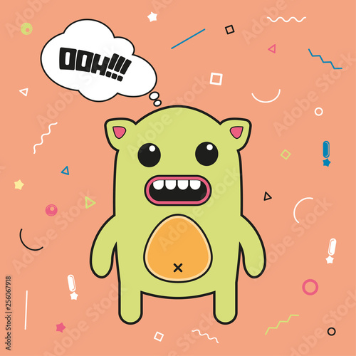 Cartoon monster. Vector Halloween furry monster. Surprised Monster