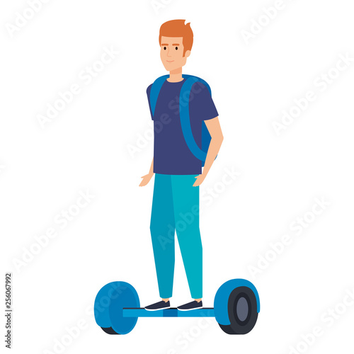 young man in hoverboard electric