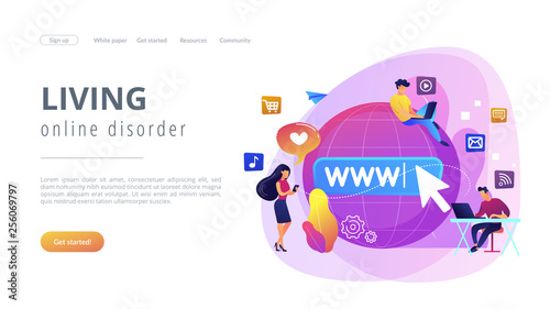 Internet addiction concept landing page.