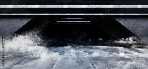 Smoke Fog Triangle Grunge Concrete Sci Fi Elegant Modern Futuristic Spaceship Underground Tunnel Hall Gallery Room Empty Space Tiled Floor Reflections Abstract Background Alien 3D Rendering