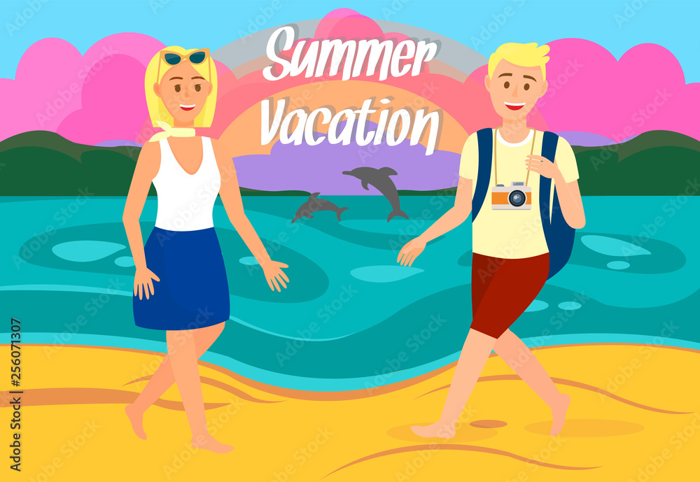 Summer Vacation Travel Postcard with Lettering Summer Vacation Travel Postcard with Lettering
