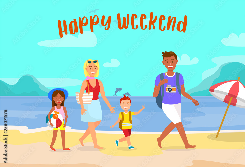 Summer Vacation on Beach Vector Postcard with Text
