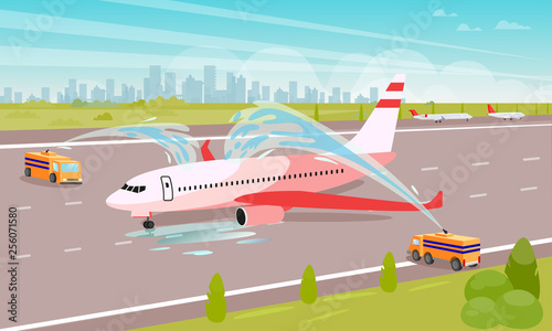 Tidy Up Airplane at Parking Flat Illustration.