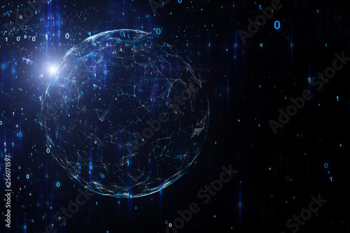 Artistic network globe with digital data cyberspace