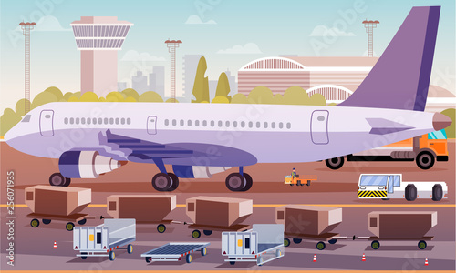 Cargo Transportation by Plane Flat Illustration.