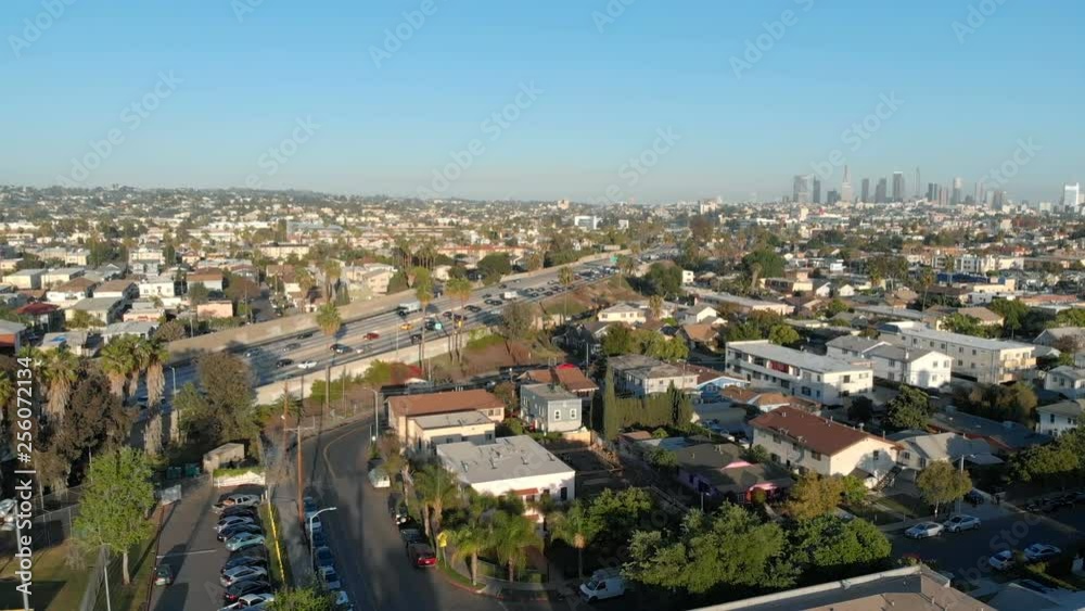 Aerial Shot of Los Angeles and Hollwood Freeway at Melrose Ave USA Aerial Shot of Los Angeles and Hollwood Freeway at Melrose Ave USA