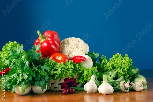 Vegetable set food on woode...