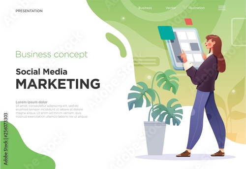 Presentation slide templates or landing pages for websites, or apps. Business concept illustrations. Modern flat style. Vector