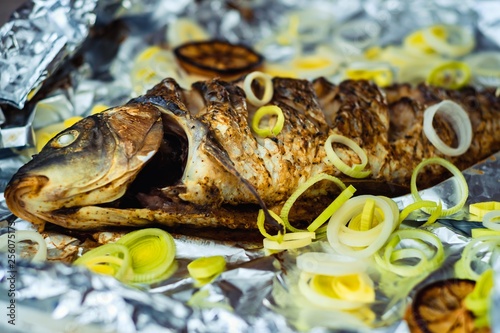 carp whole foil dinner food...