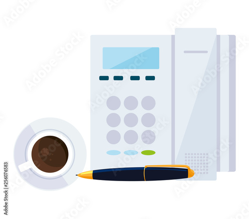 coffee cup drink with telephone and pen