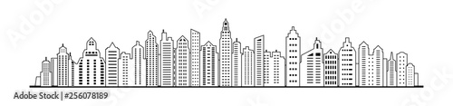 linear City skyline. City panorama landscape template. Urban landscape. Vector illustration.