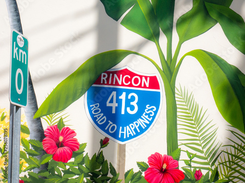 Road number 413 in Rincon - the road of happiness according to Puerto Ricans because this is the road that surfers go to get to the beaches. Rincon, Puerto Rico, USA. photo