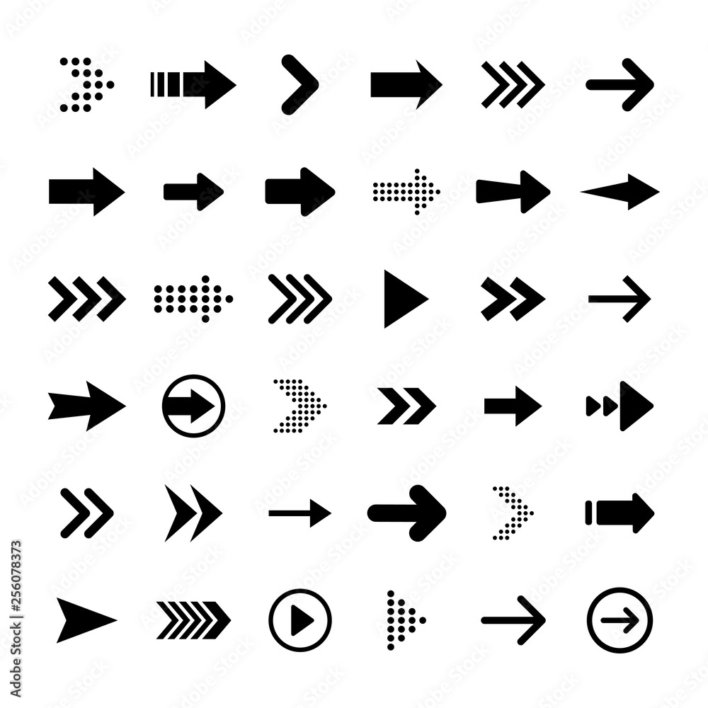 Arrows big black set icons. Arrow icon. Arrow vector collection. Arrow. Cursor. Modern simple arrows. Vector illustration. - obrazy, fototapety, plakaty 